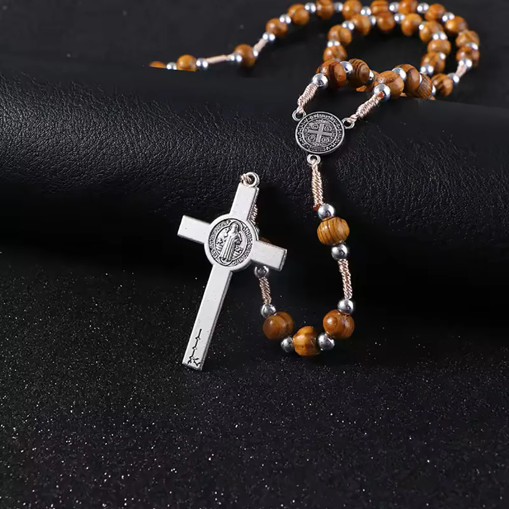 Corded St. Benedict Wood Rosary - Pack of 12 - Image 3