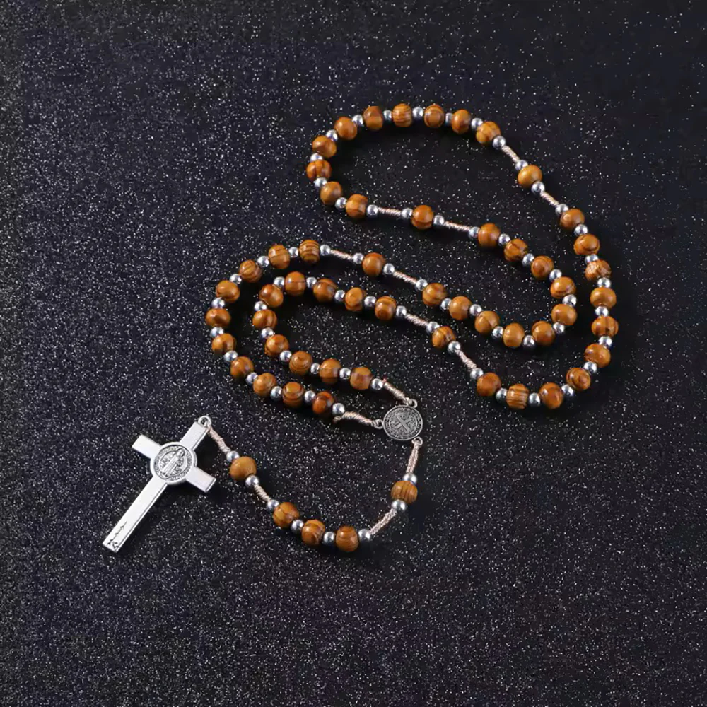 Corded St. Benedict Wood Rosary - Pack of 12 - Image 4